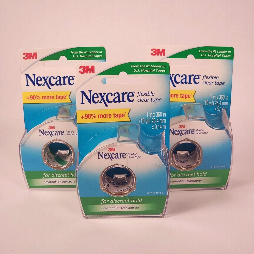 Pack of‎ 3 Nexcare Flexible Clear Tape 1 in x 360in for Discreet Hold Brand New